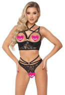 Abierta Fina Lace Longline Bra & Crotchless Rio Thong Set