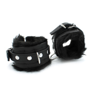 Kiotos Fluffy Inside Black Leather Handcuff - cena, srovnání