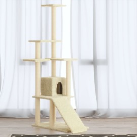 vidaXL Škrabadlo pre mačky so sisalovými stĺpikmi krémové 155 cm