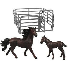 Rappa Sada 2ks hnedých koní s čiernou hrivou s ohradou