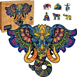 Puzzler Puzzle drevené, farebné - Posvätný Slon