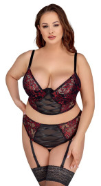 Cottelli Curves Longline Bra & Suspender Thong 2-Tone Lace Set