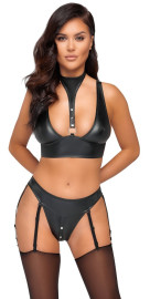 Cottelli Bondage Bralette with Collar & Suspender Thong Set