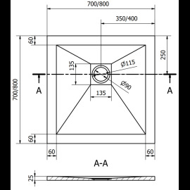 Mexen Stone+ štvorcová sprchová vanička 70x70cm 44617070