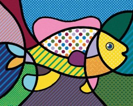 Zuty Pop-art ryba, 40x50cm vypnuté plátno na rám