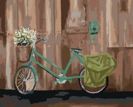 Zuty Bicykel s košíkom kvetov, 80x100cm plátno napnuté na rám