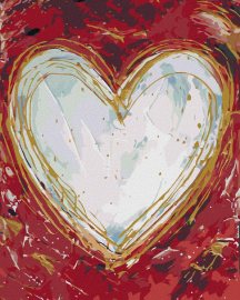 Zuty Biele srdce na červenom pozadí (Haley Bush), 80x100cm plátno napnuté na rám