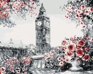 Zuty Big Ben obklopený ružami, 80x100cm plátno napnuté na rám - cena, srovnání