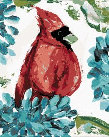 Zuty Červený vták a hortenzie (Haley Bush), 80x100cm bez rámu a bez napnutia plátna