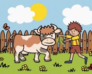 Zuty Chlapec s kravou na paši, 80x100cm plátno napnuté na rám - cena, srovnání
