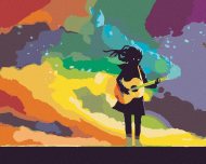 Zuty Dievča hrajúce na gitaru s farebným dymom, 80x100cm plátno napnuté na rám - cena, srovnání