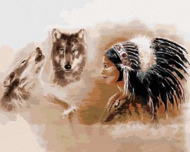 Zuty Dvaja vlci a indiánka, 80x100cm bez rámu a bez napnutia plátna