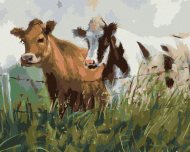 Zuty Dve kravy v ohrade, 80x100cm bez rámu a bez napnutia plátna - cena, srovnání