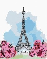 Zuty Eiffelova veža v Paríži s ružovými kvetinami, 80x100cm bez rámu a bez napnutia plátna - cena, srovnání