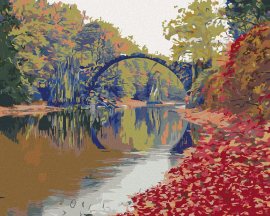Zuty Farebná jesenná scéna mosta, 80x100cm vypnuté plátno na rám