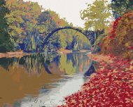 Zuty Farebná jesenná scéna mosta, 80x100cm vypnuté plátno na rám - cena, srovnání