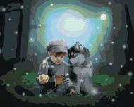 Zuty Husky a chlapček v lese, 80x100cm plátno napnuté na rám - cena, srovnání