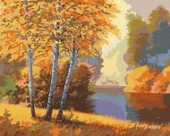 Zuty Jesenný les s riekou a jeleňmi, 80x100cm plátno napnuté na rám - cena, srovnání