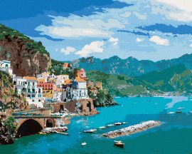 Zuty Krajina na pobreží Amalfi v Taliansku, 80x100cm plátno napnuté na rám