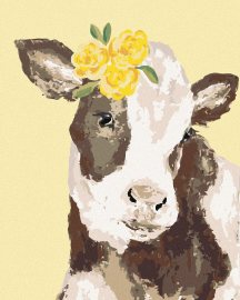 Zuty Krava so žltou kvetinou (Haley Bush), 80x100cm plátno napnuté na rám