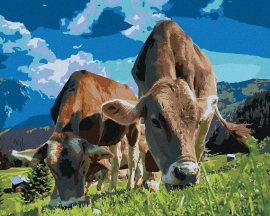 Zuty Kravy v horách, 80x100cm bez rámu a bez vypnutia plátna