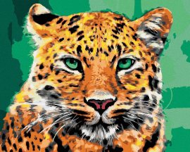 Zuty Leopard so zelenými očami, 80x100cm bez rámu a bez napnutia plátna