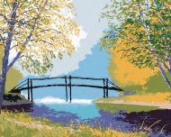 Zuty Les s lavičkou cez rieku, 80x100cm plátno napnuté na rám - cena, srovnání