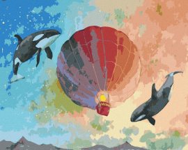 Zuty Lietajúce kosatky s teplovzdušným balónom, 80x100cm bez rámu a bez napnutia plátna
