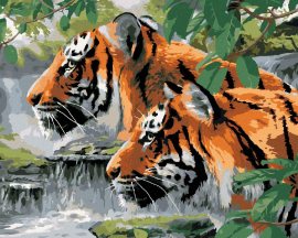 Zuty Maľovanie podľa čísel Číhajúce tigre pri rieke (Howard Robinson), 80x100cm napnuté plátno na rám