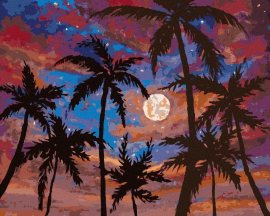 Zuty Mesiac medzi palmami, 80x100cm plátno napnuté na rám
