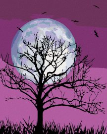 Zuty Mesiac na fialovom nebi, 80x100cm plátno napnuté na rám