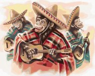 Zuty Mexické trio opíc hrajúce na gitaru, 80x100cm bez rámu a bez napnutia plátna - cena, srovnání