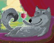 Zuty Sivýý vlk na pohovke s pohárom vína, 80x100cm plátno napnuté na rám - cena, srovnání