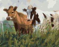 Zuty Dve kravy v ohrade, 40x50cm plátno napnuté na rám - cena, srovnání