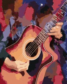 Zuty Gitara na farebnom pozadí, 40x50cm plátno napnuté na rám