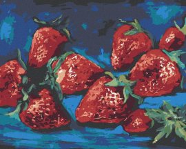 Zuty Jahody na modrom pozadí, 40x50cm bez rámu a bez napnutia plátna