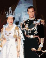 Zuty Kráľovná Alžbeta II. a princ Filip po korunovácii, 40x50cm napnuté plátno na rám - cena, srovnání