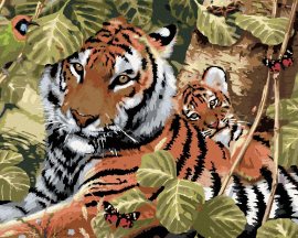 Zuty Maľovanie podľa čísel Tiger a mláďa medzi listami (Howard Robinson), 40x50cm bez rámu a bez napnutia plátna