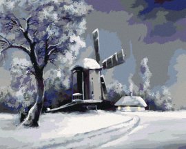 Zuty Maľovanie podľa čísel Vidiecka zimná krajina, 40x50cm bez rámu a bez napnutia plátna