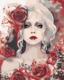 Zuty Maľovanie podľa čísel Žena s červenými ružami, 40x50cm bez rámu a bez napnutia plátna