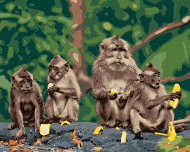 Zuty Štyri opice s banánmi, 80x100cm bez rámu a bez napnutia plátna
