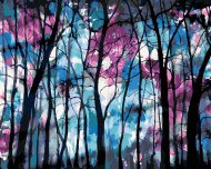 Zuty Temný les s modrofialovou oblohou, 80x100cm plátno napnuté na rám - cena, srovnání