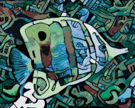 Zuty Zelená abstraktná ryba, 80x100cm plátno napnuté na rám - cena, srovnání