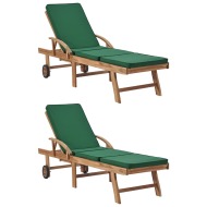 vidaXL Záhradné ležadlo s poduškami, 2 ks masívny teak zelený 3054635 - cena, srovnání