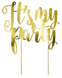 Party Deco Dekorácia na tortu "It's my party", zlatá, 20,5cm