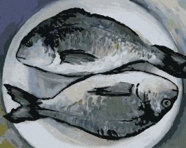 Zuty Ryby na tanieri, 40x50 cm, vypnuté plátno na rám