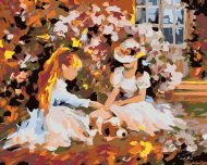 Zuty Maľovanie podľa čísel - Dievčatá v záhrade a šteňa, 100 x 80 cm, napnuté plátno na rám - cena, srovnání